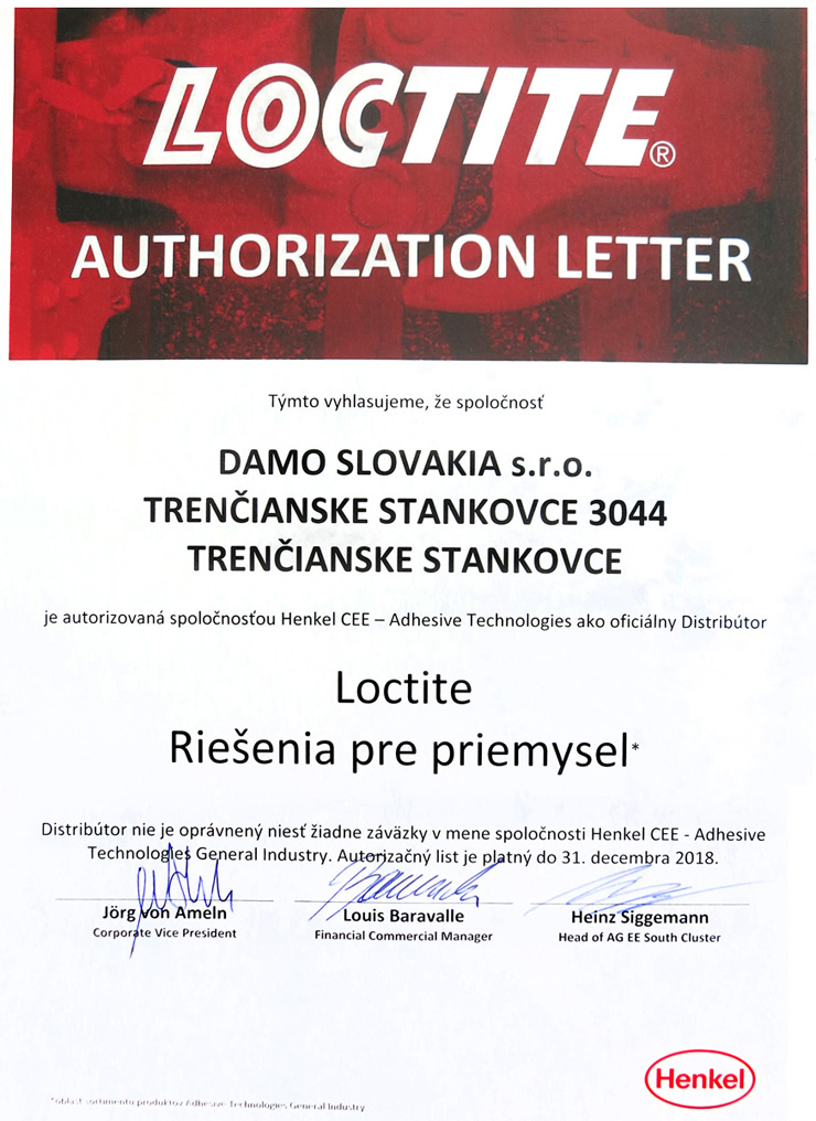 Loctite - Autorizačný list